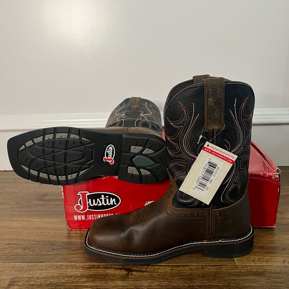 Justin Men's Waterproof EH Non-Steel Wellington Stampede Work Boots Sz 8EE - Picture 4 of 8